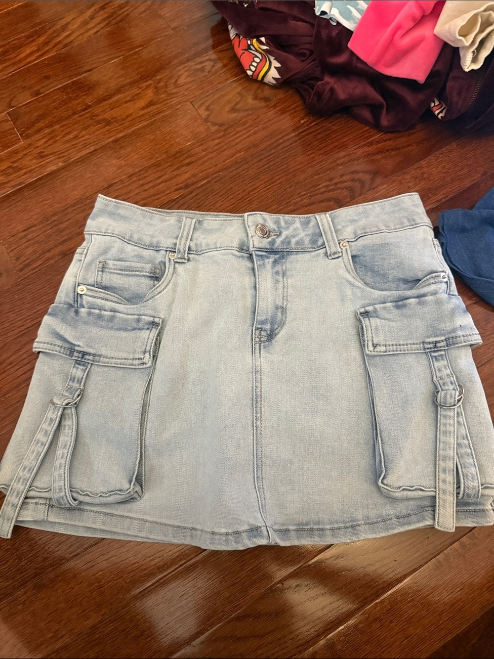 refuge Light Blue Denim Mini Skirt with Belt Loop Detail